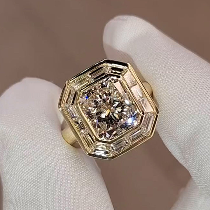 4.3ct Radiant Cut Surround Diamond Engagement Ring -JOSHINY
