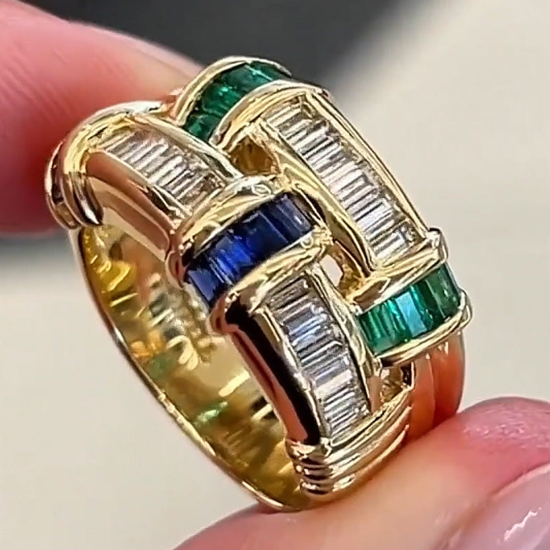 2ctw Emerald and Blue Gemstone Casual Style Gemstone Ring -joshiny