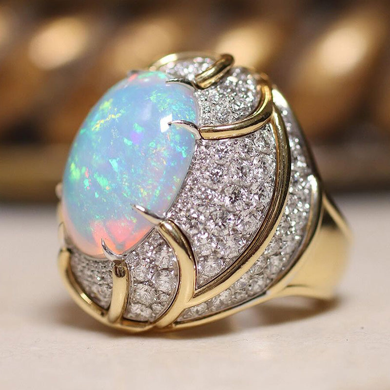 Gorgeous Opal Diamond Cabochon Ring-JOSHINY