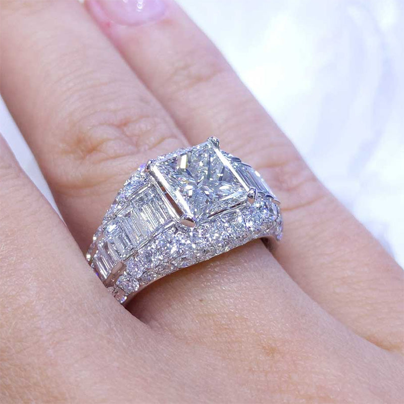 5.32ctw Princess Cut Diamond Engagement Ring -JOSHINY