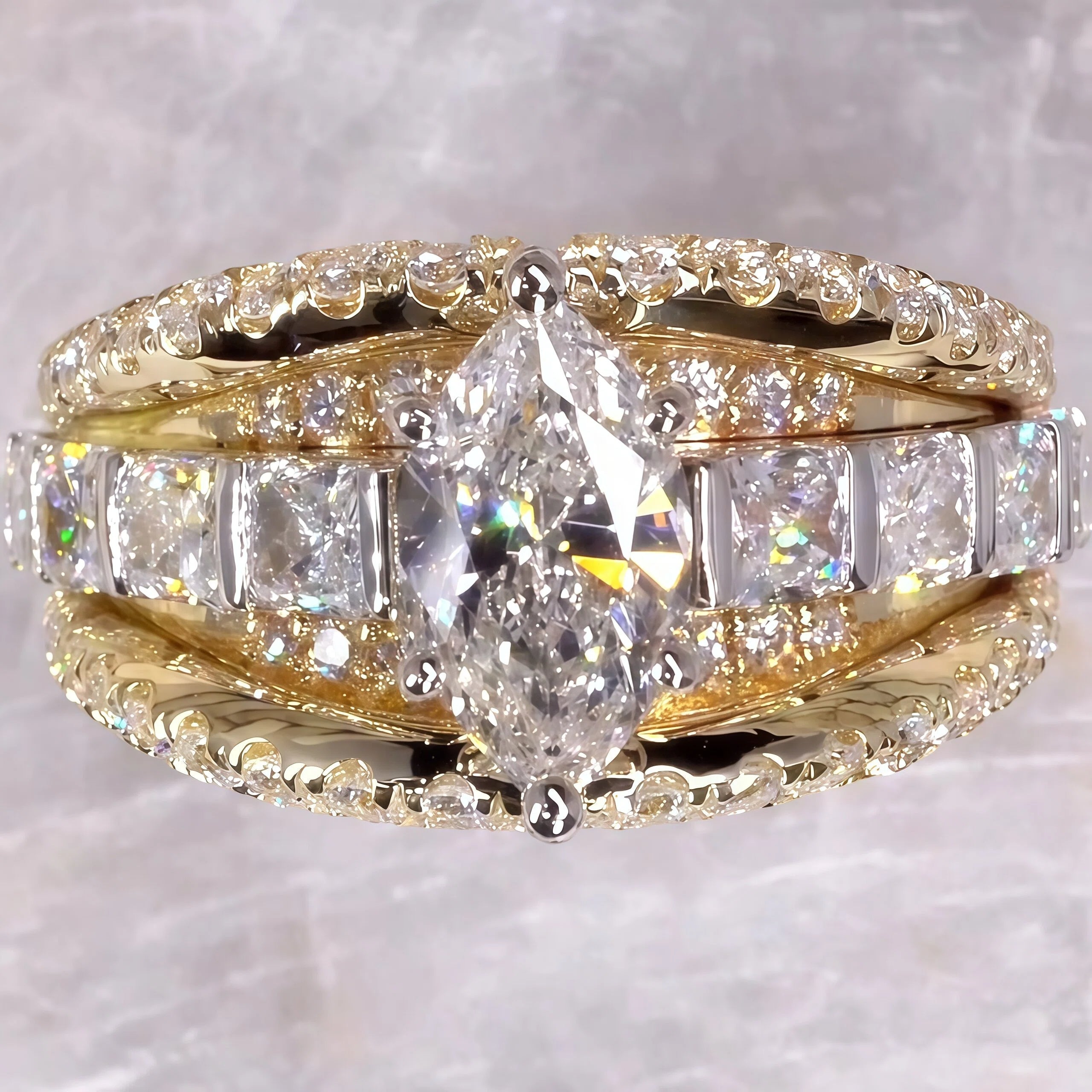5.69Ctw Stunning marquise and radiant gemstone engagement ring-JOSHINY