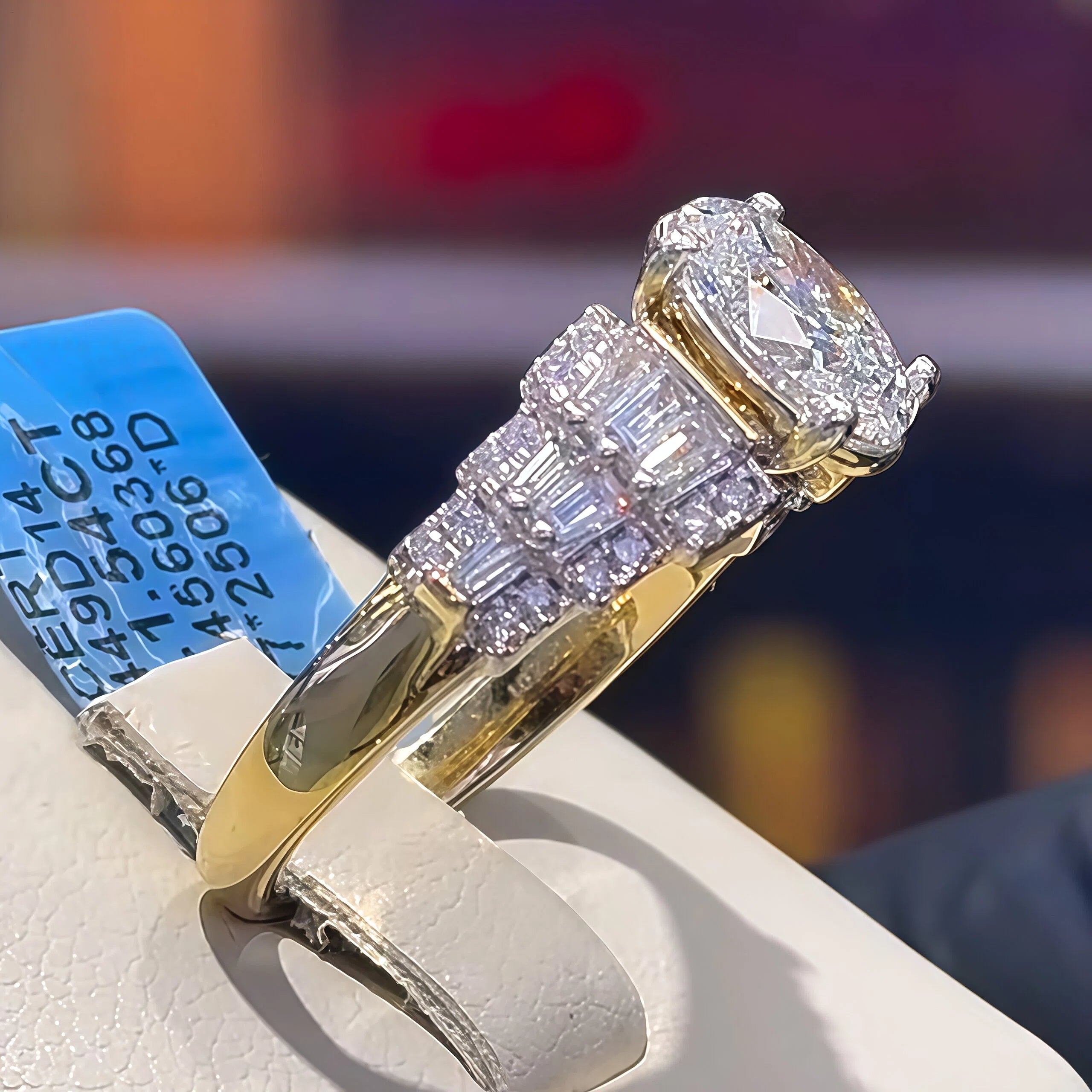 2.01Ctw Oval Rectangular Gemstone Two-Tone Gold Engagement Ring-JOSHINY