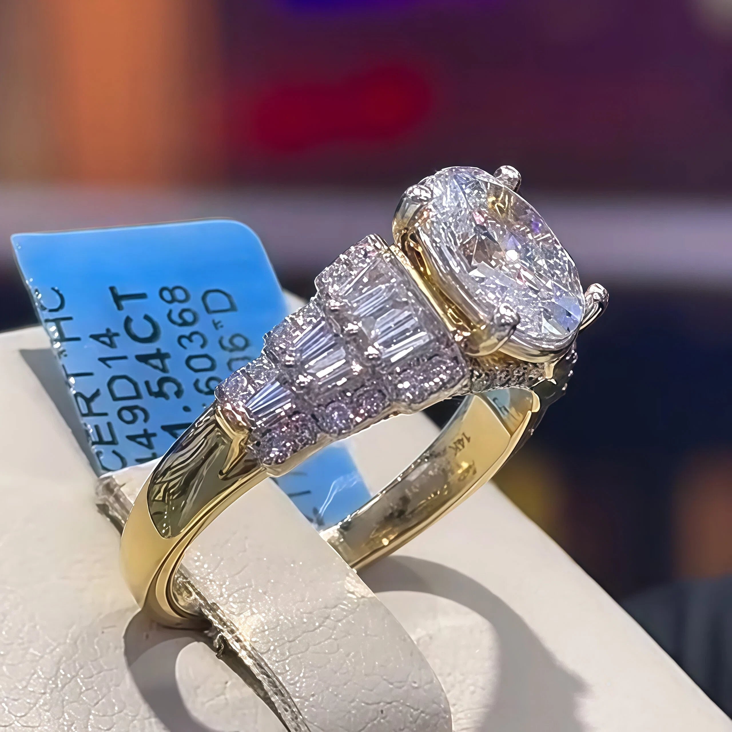 2.01Ctw Oval Rectangular Gemstone Two-Tone Gold Engagement Ring-JOSHINY