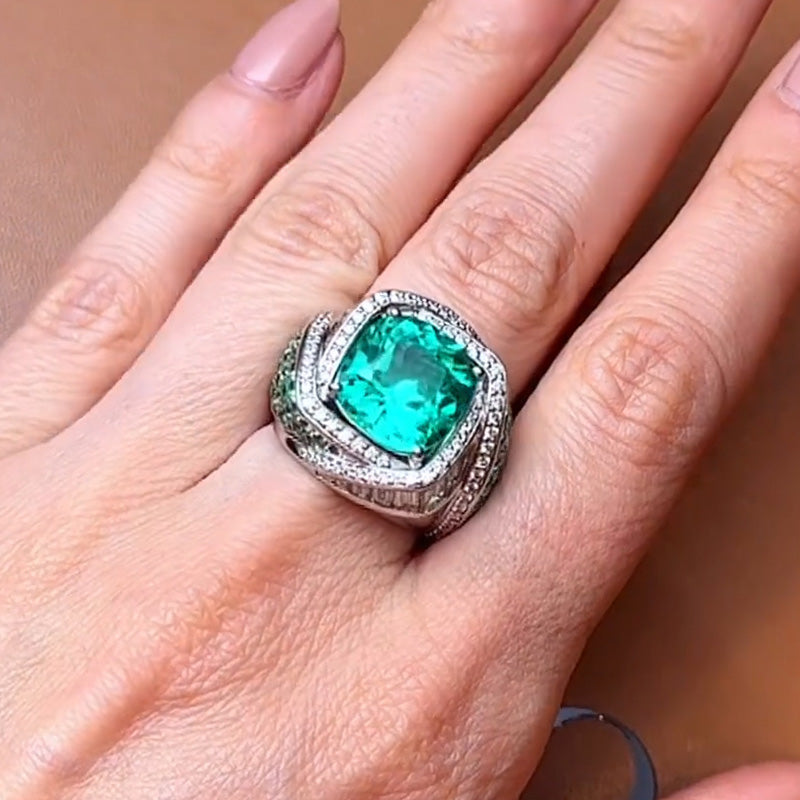 8.53ct Emerald Woven Diamond Ring -JOSHINY