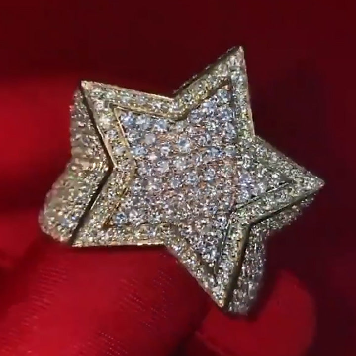 3ctw gold punk five point star diamond ring -joshiny