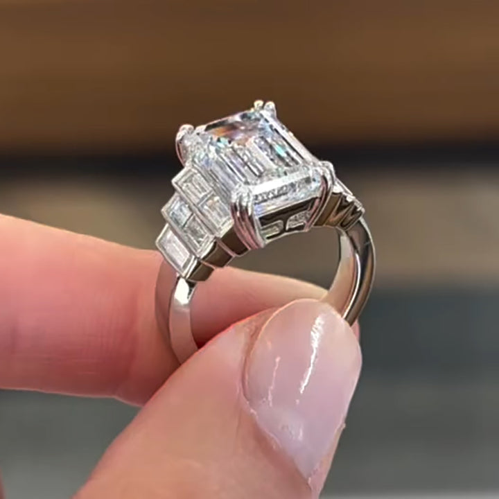 6ct Emerald Cut Step Engagement Ring -JOSHINY