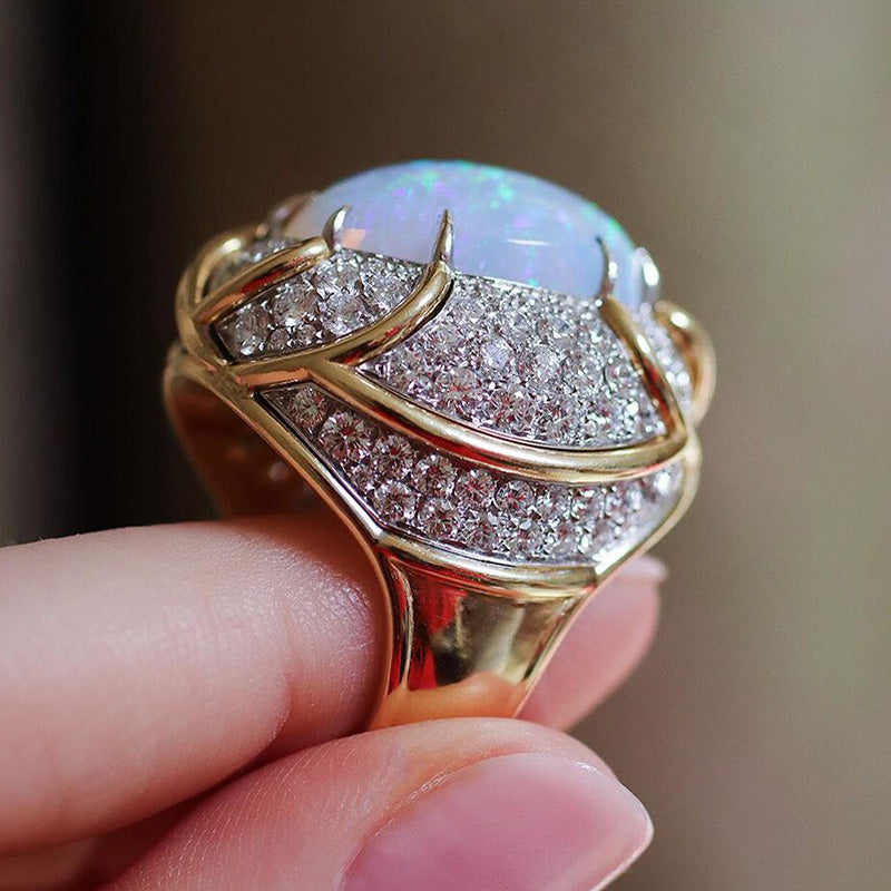 Gorgeous Opal Diamond Cabochon Ring-JOSHINY