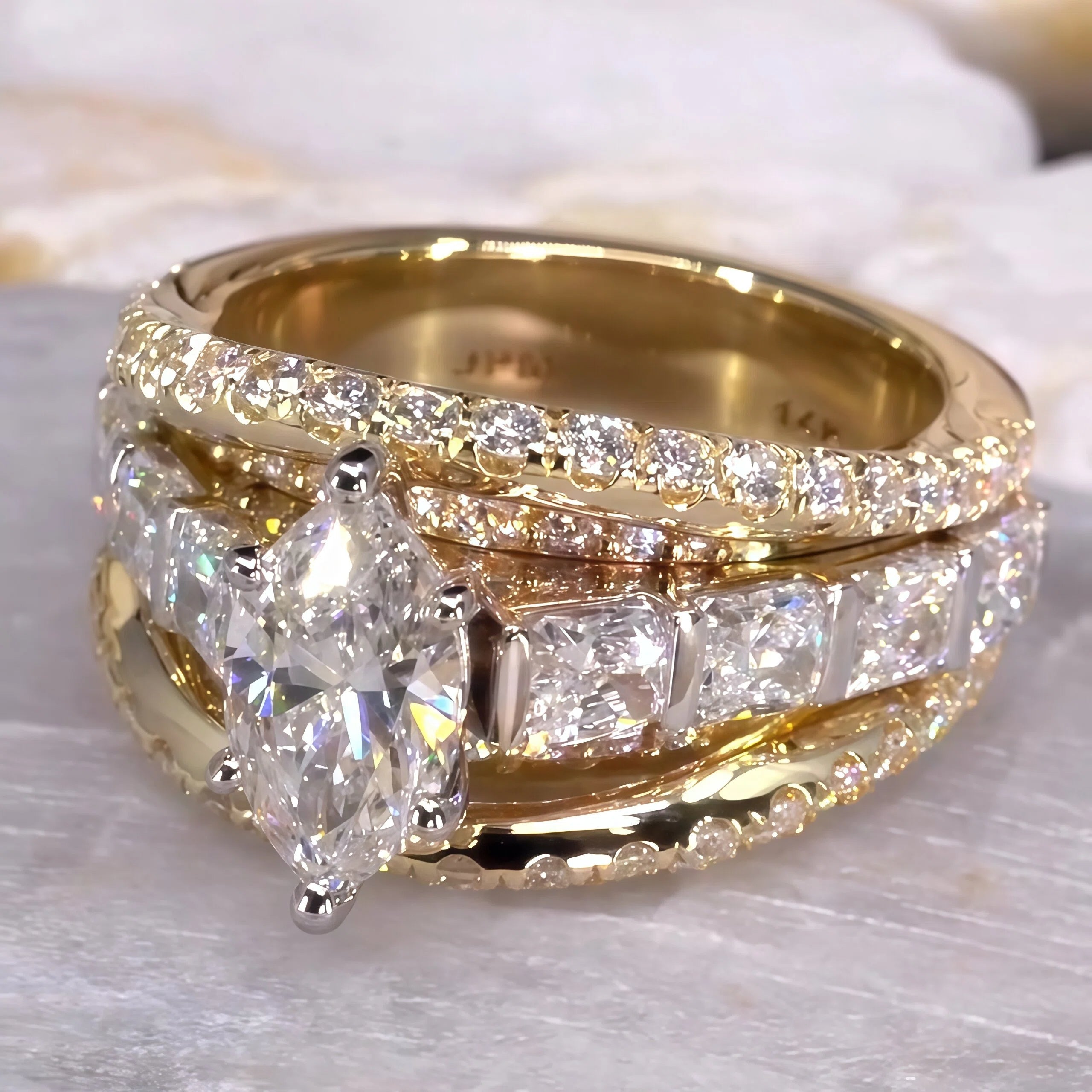 5.69Ctw Stunning marquise and radiant gemstone engagement ring-JOSHINY