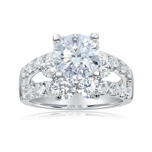 2.0ct Round Cut Bright Floral Halo Diamond Ring with Split Band -JOSHINY