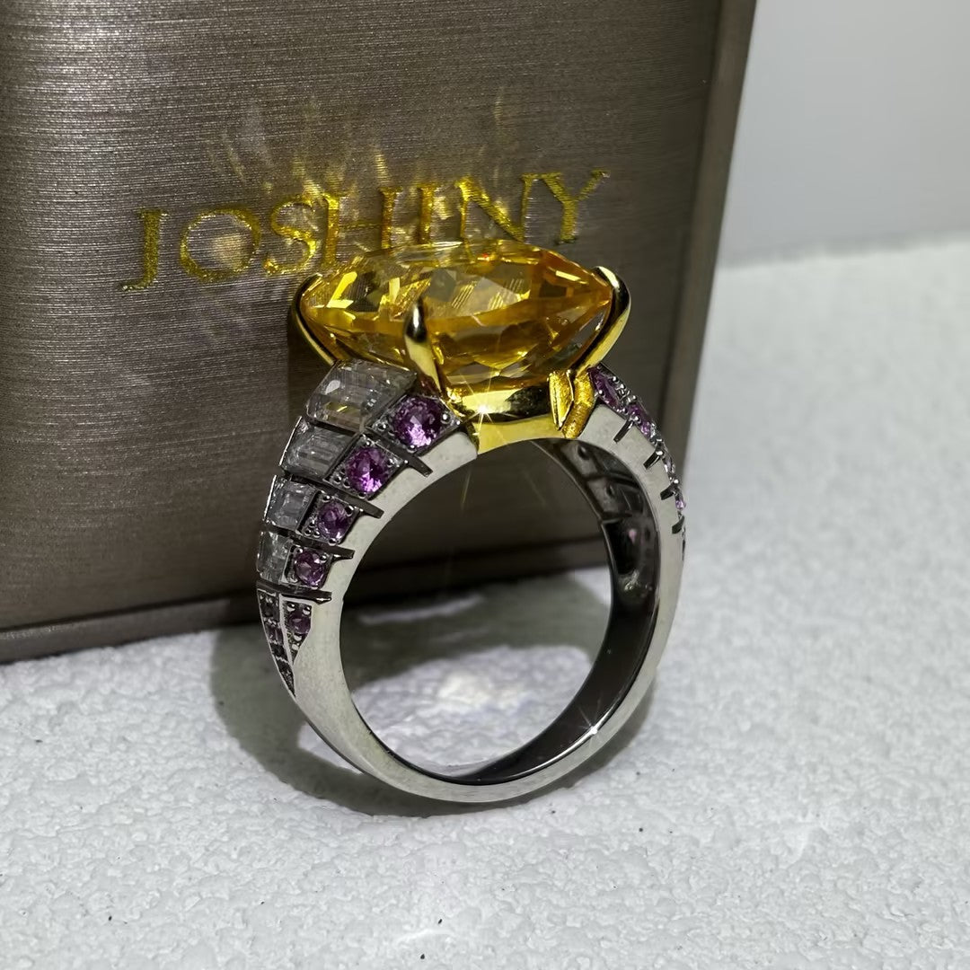 39 Ctw radiant cut yellow cubic zirconia 925 sterling silver  engagement ring-JOSHINY