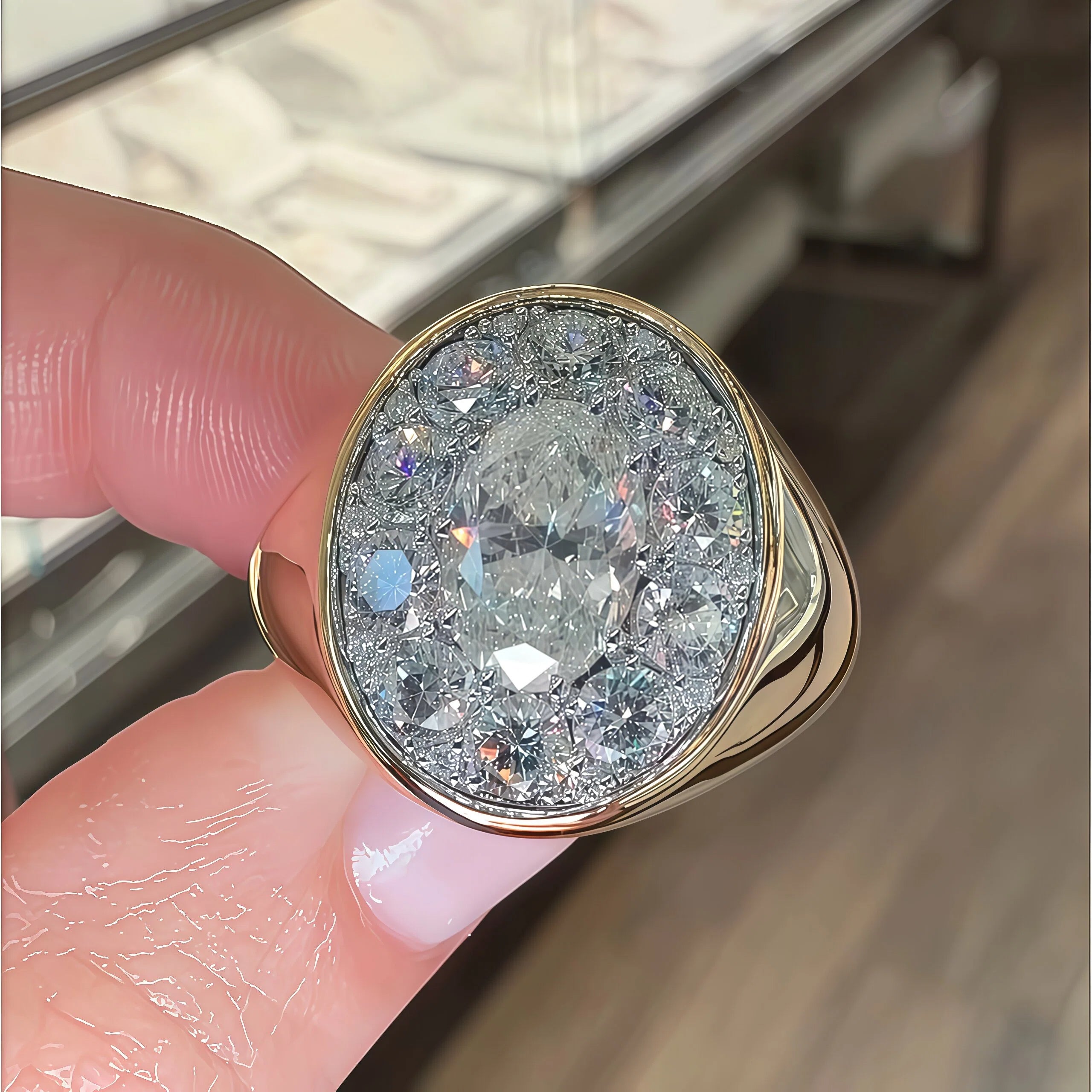 5.5 ctw Oval Cut White Gemstone Stamp Engagement Ring -joshiny