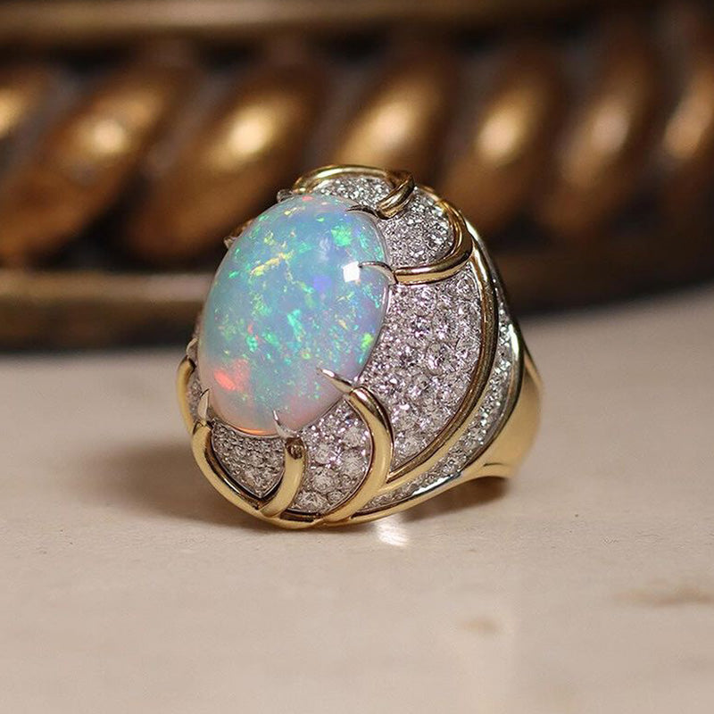 Gorgeous Opal Diamond Cabochon Ring-JOSHINY