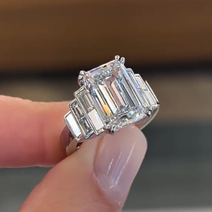 6 ctw Emerald Cut Step Engagement Ring -JOSHINY