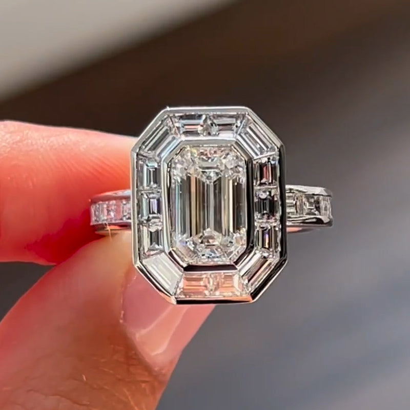 4.2ct Ultimate Emerald Cut Diamond Engagement Ring -JOSHINY