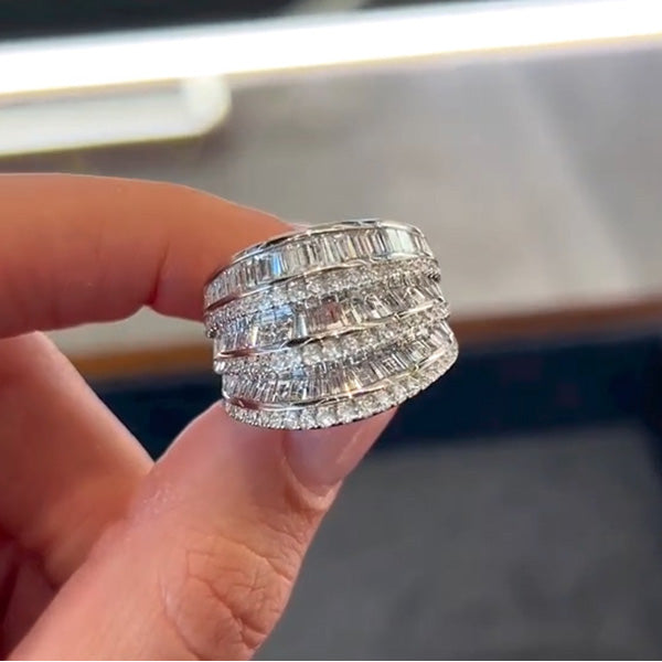 5ctw Multi-Row Fluted Gorgeous Diamond Ring -JOSHINY