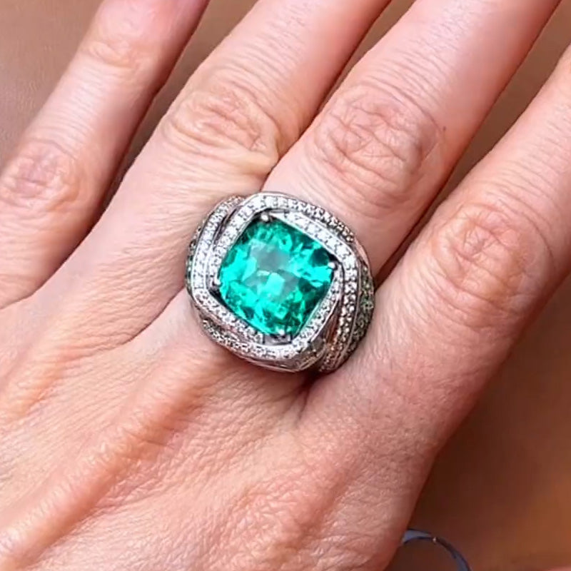 8.53ct Emerald Woven Diamond Ring -JOSHINY