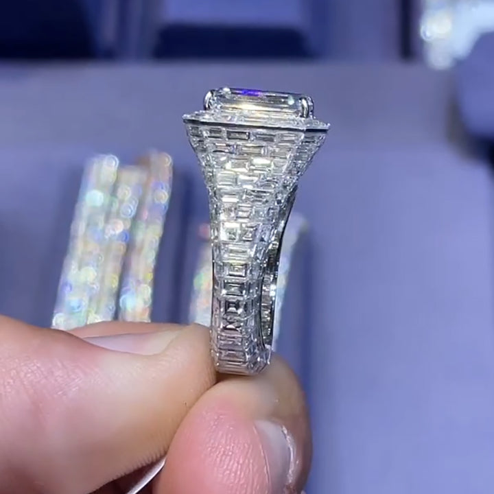 3.0ct Emerald Cut Ladies Chandelier Diamond Ring -JOSHINY