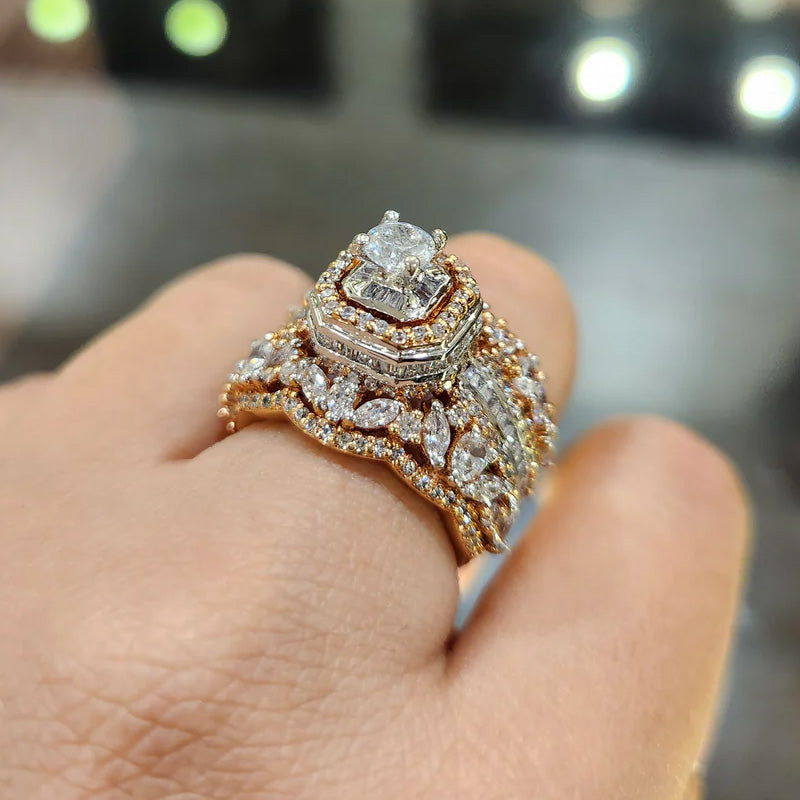 6.0ctw Rose Gold Two Tone Cocktail Engagement Ring -JOSHINY