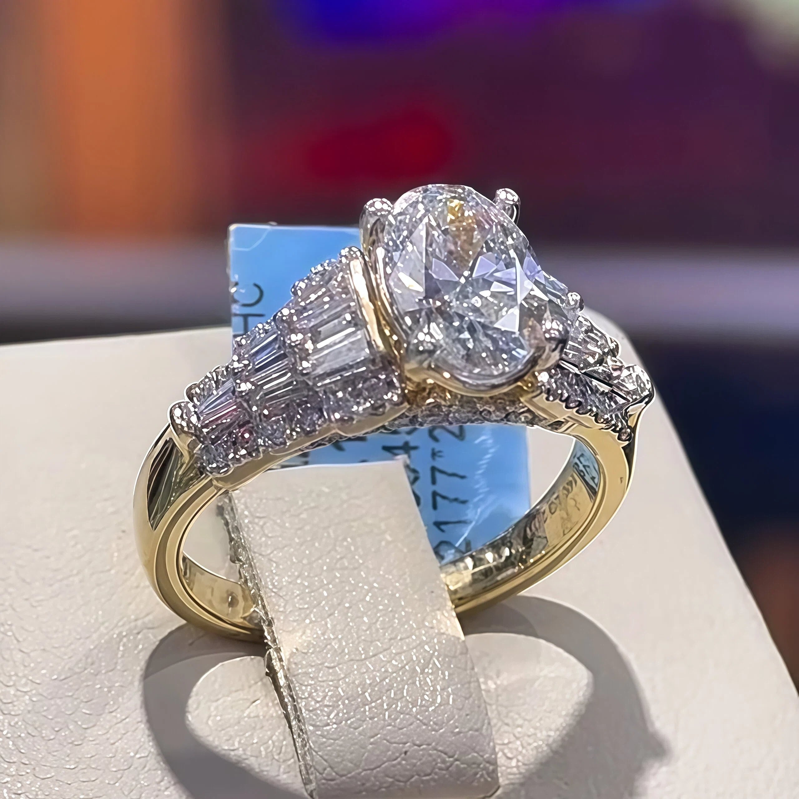 2.01Ctw Oval Rectangular Gemstone Two-Tone Gold Engagement Ring-JOSHINY