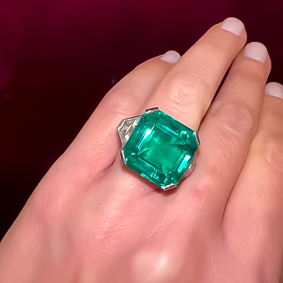 Classic Three Stone 20 ctw Square Cut Emerald Ring -JOSHINY