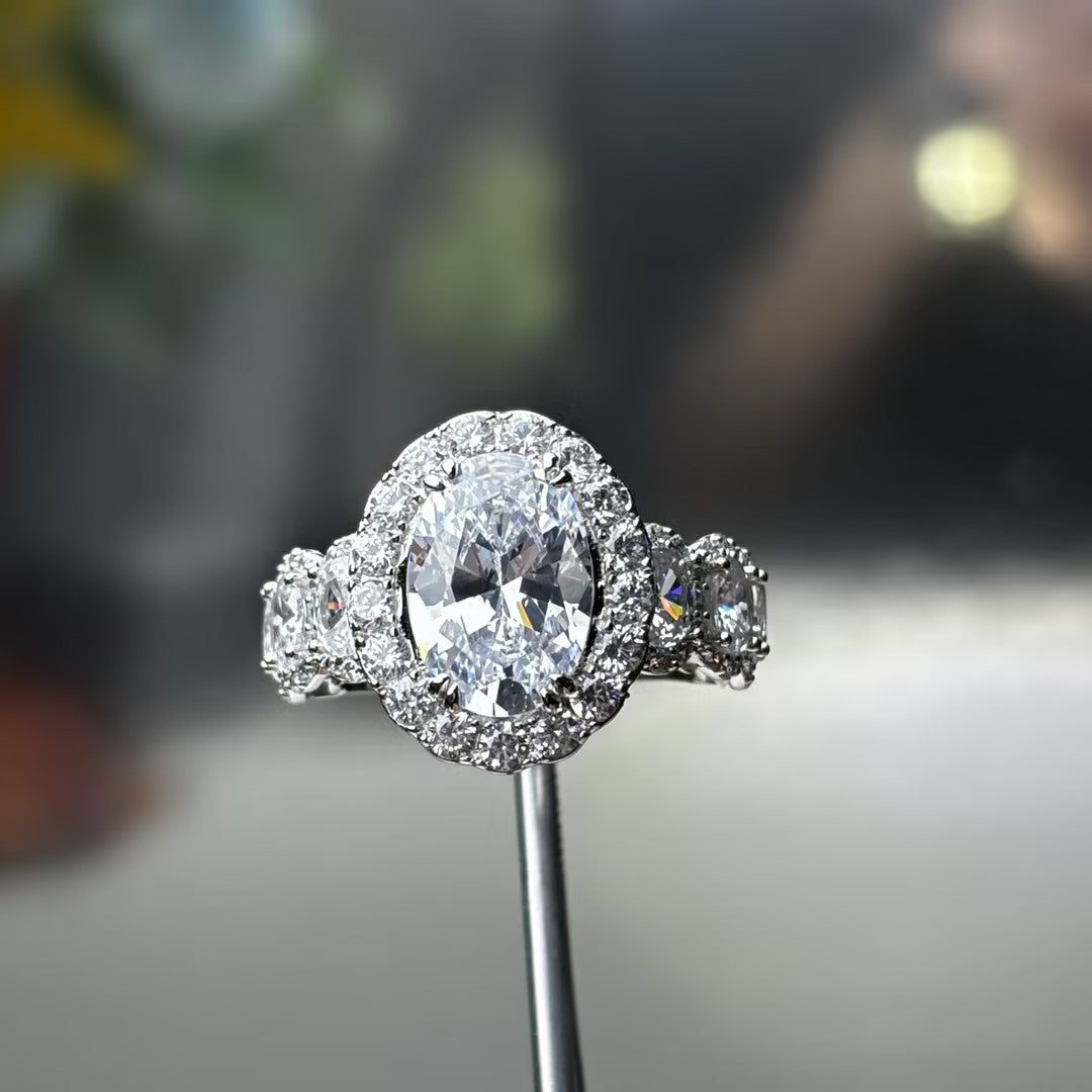 7ctw Oval Cut Hidden Halo Gemstone Engagement Ring -JOSHINY