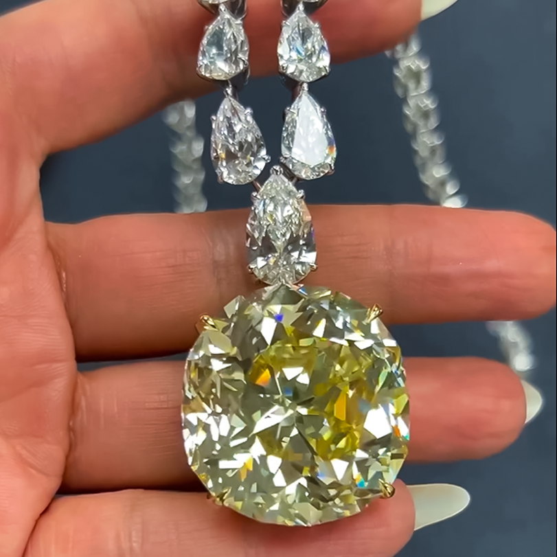 Elegant 50 ctw Cushion & Pear Cut Yellow & White Gemstone Necklace -JOSHINY