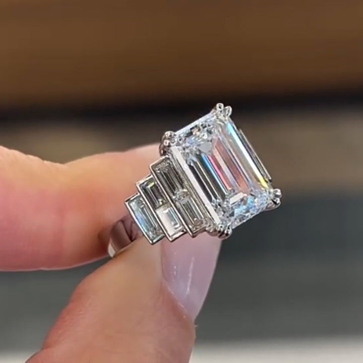 6 ctw Emerald Cut Step Engagement Ring -JOSHINY