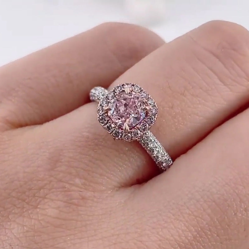 2.8ct Cushion Cut Pink Diamond Engagement Ring -JOSHINY