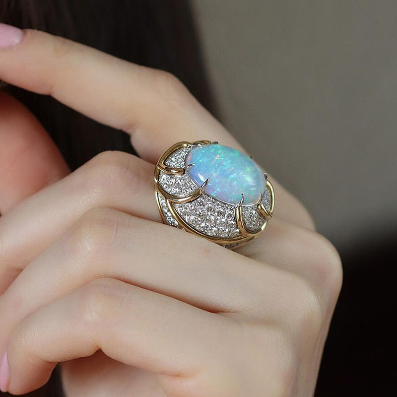 Gorgeous Opal Diamond Cabochon Ring-JOSHINY