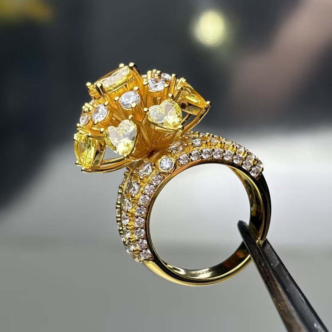12Ctw Multi-layered Gemstone Flower Engagement Ring-JOSHINY