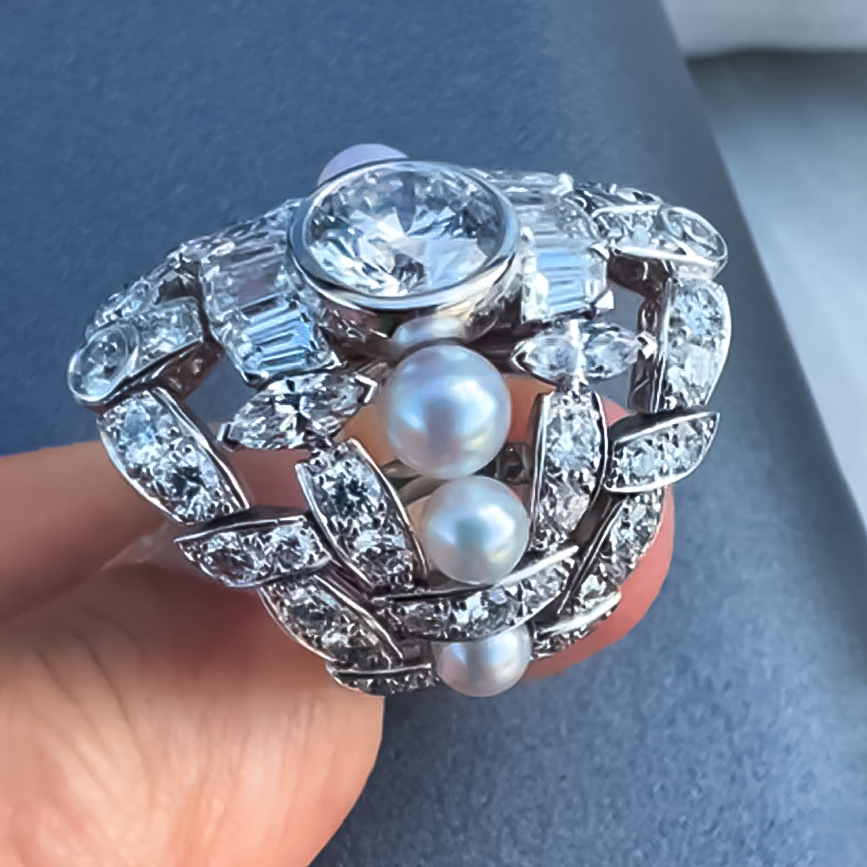 Unique 8 ctw Multi-Cut Pearl & White Gemstone Ring -JOSHINY