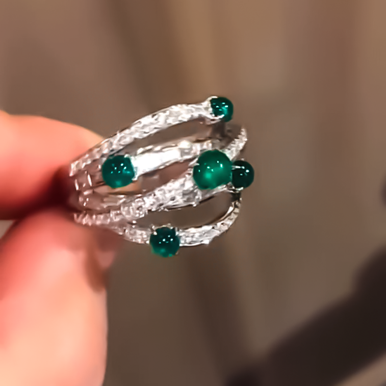 Elegant 5 ctw Multi-Cut Emerald & White Gemstone Twist Ring -JOSHINY