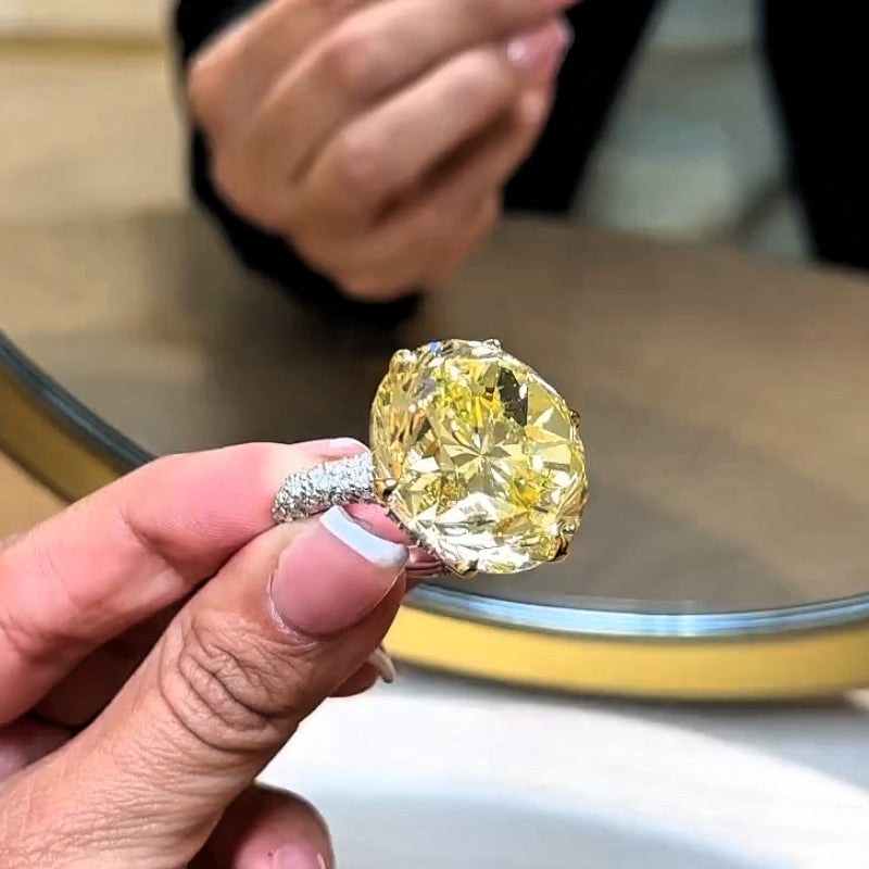 20.2ct Round Fancy Cut Yellow Gemstone Ring -JOSHINY