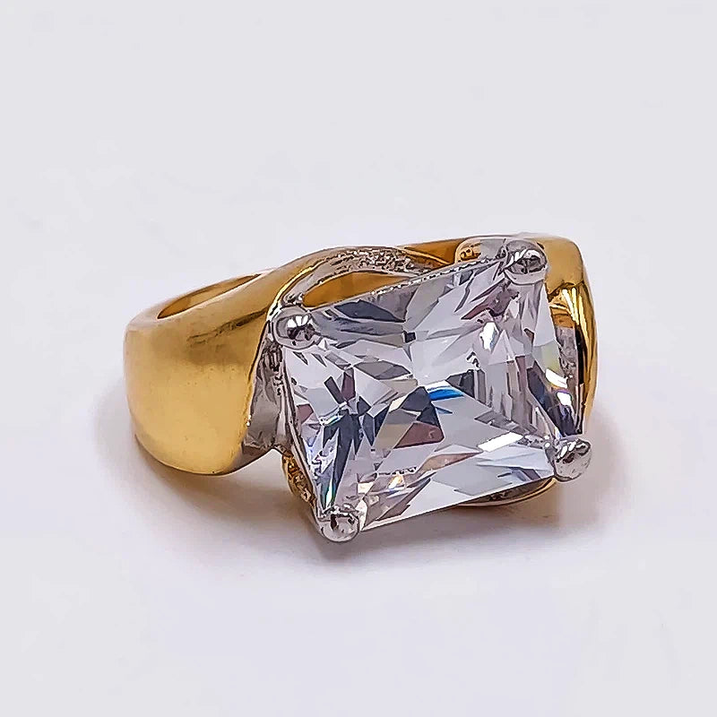 Stylish 5 ctw Radiant Cut White Gemstone Two-Tone Engagement Ring -JOSHINY