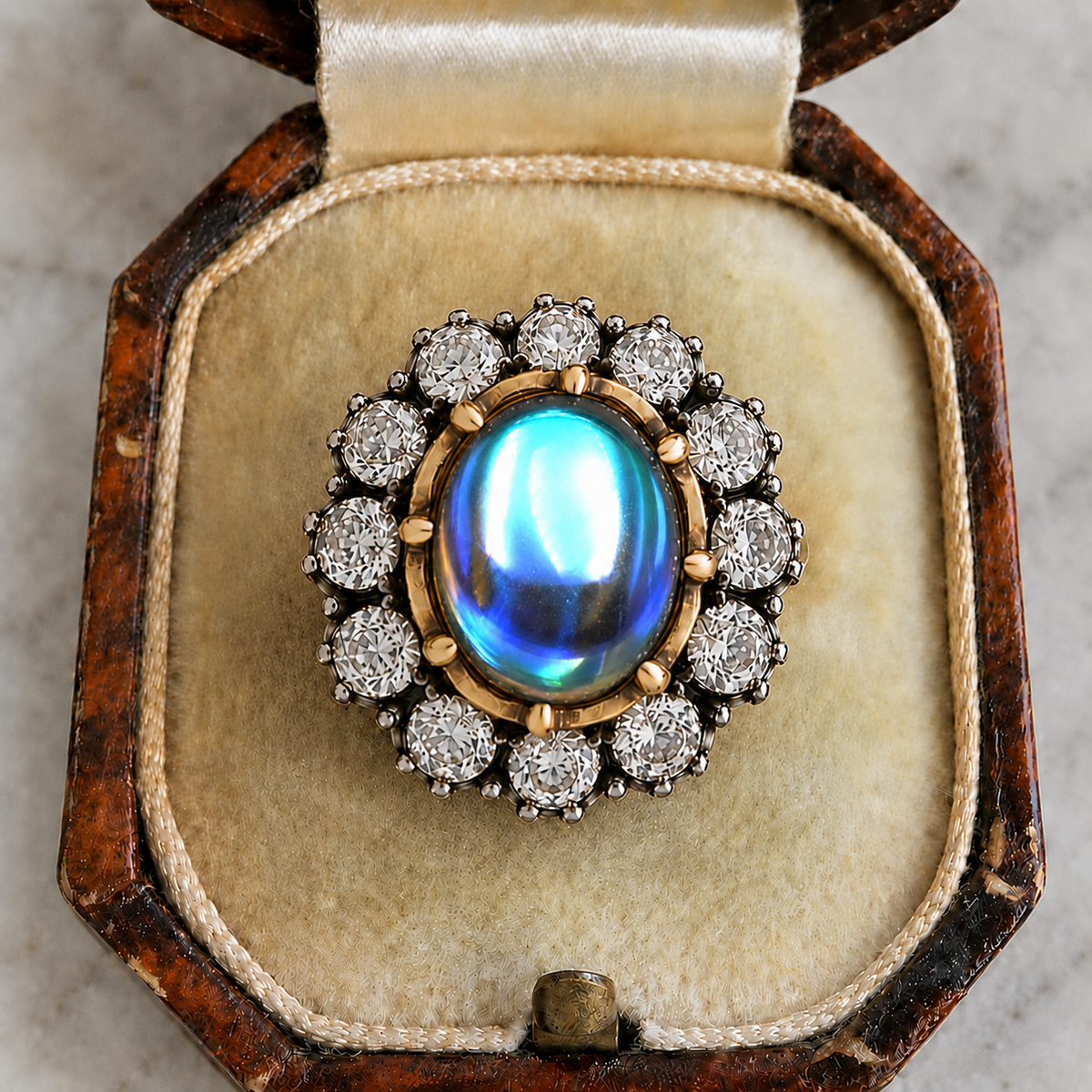 4CTW Cabochon Cut Blue Cubic Zirconia Vintage 925 Sterling Silver Ring-Joshiny