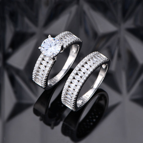 Gorgeous 6 ctw Round & Marquise Cut White Gemstone 2 Piece Engagement Ring Set -JOSHINY
