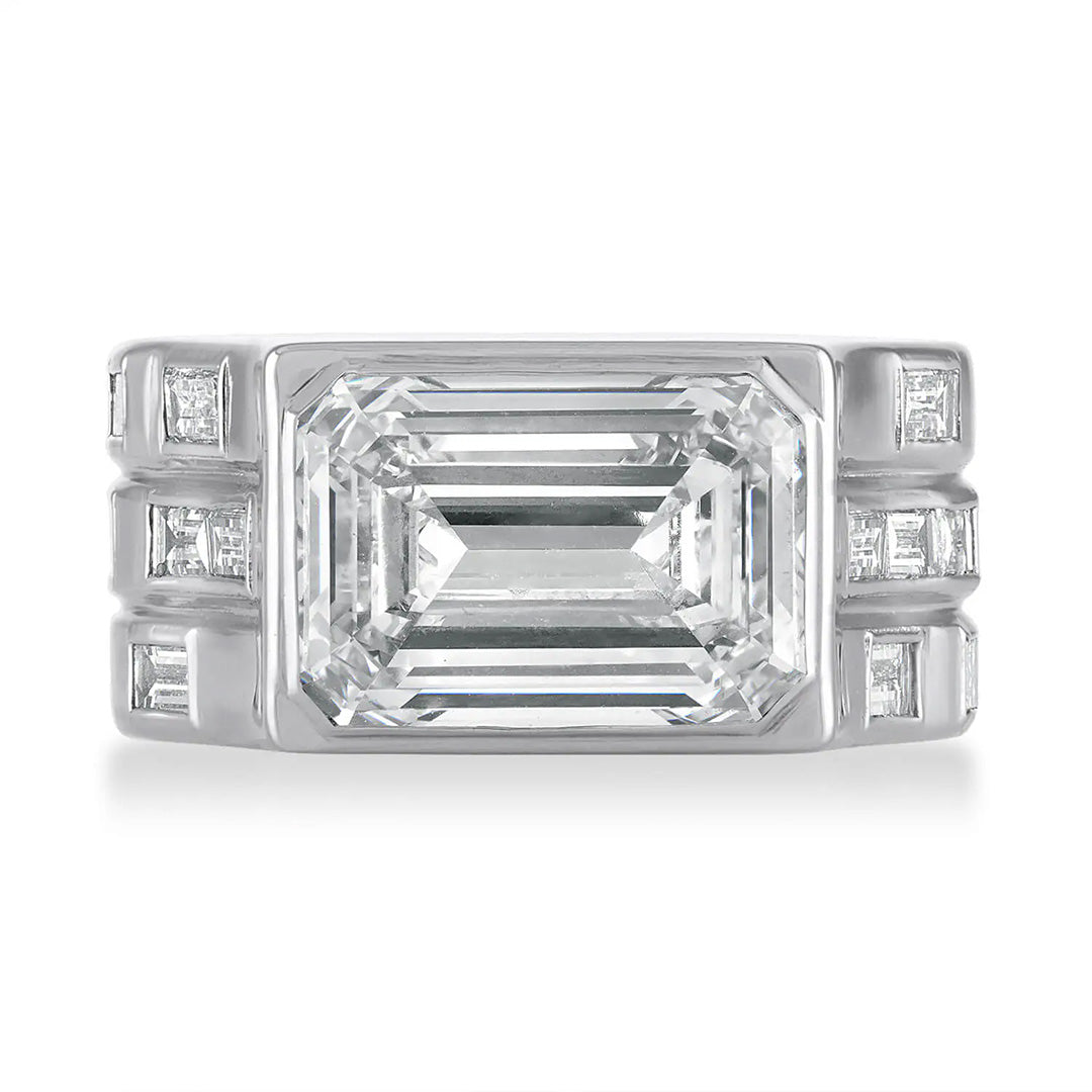 5.6ct Emerald Cut East-West Set Engagement Ring -JOSHINY