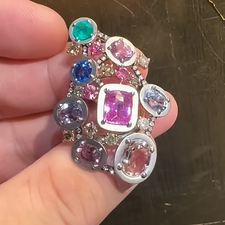 Unique 5 ctw Multi-Cut Multi-Color Cluster Cocktail Ring -JOSHINY