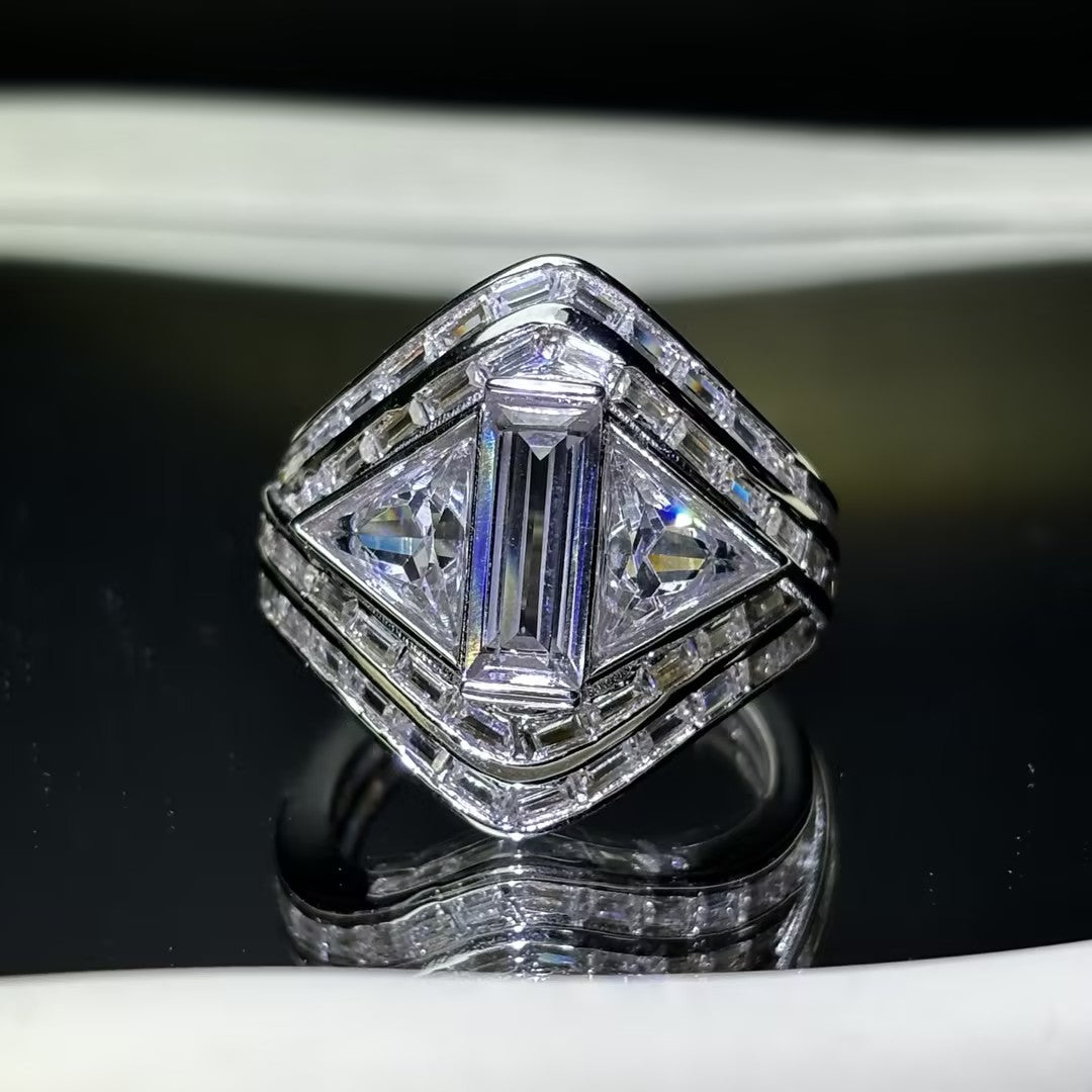 5 Ctw Baguette Cut White Cubic Zirconia 925 Sterling Silver Ring-JOSHINY