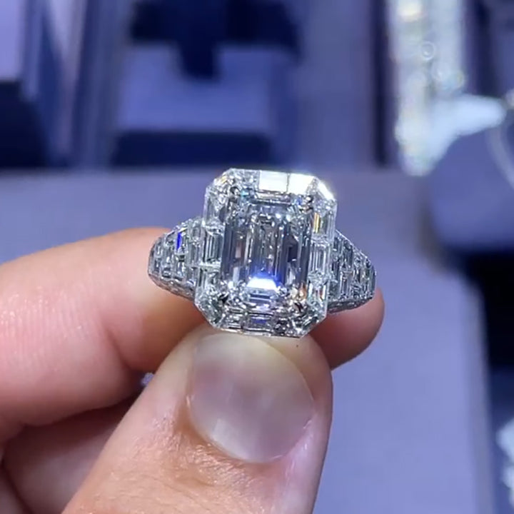 3.0ct Emerald Cut Ladies Chandelier Diamond Ring -JOSHINY