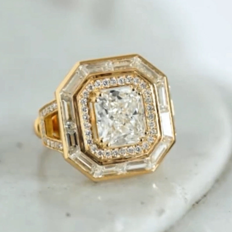 5ctw Fancy Cut Art Deco Style Gemstone Gold Ring -JOSHINY