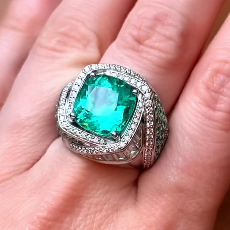 8.53ct Emerald Woven Diamond Ring -JOSHINY