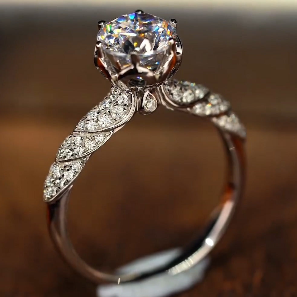 3ctw Romantic Round Cut Engagement Ring -JOSHINY