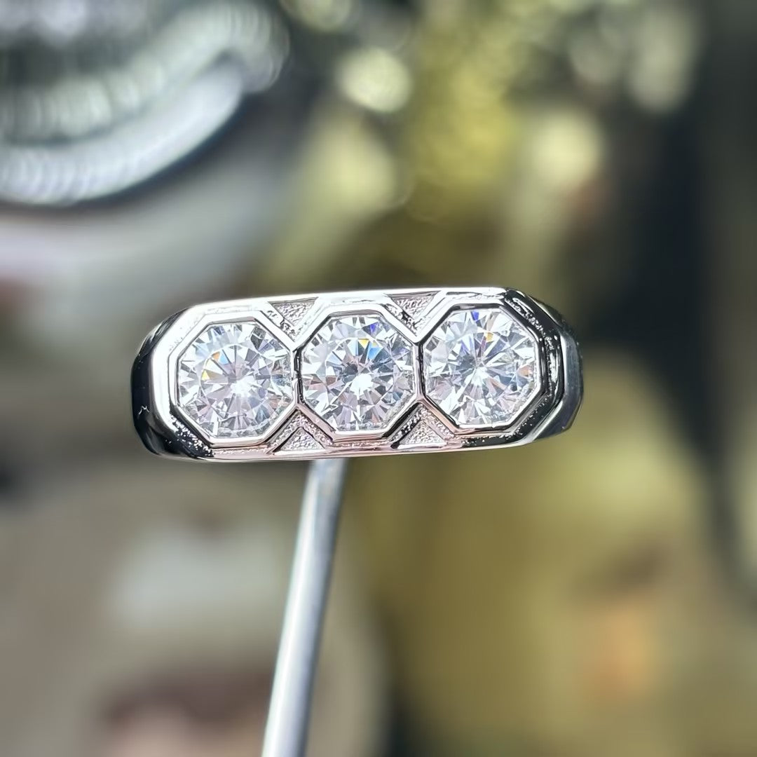 Octagonal Halo 3-Stone Band-JOSHINY