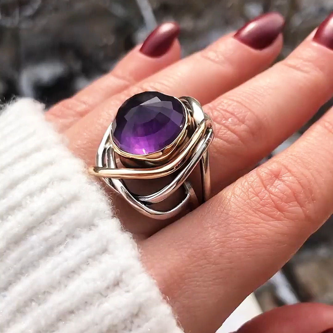 4ct Cabochon Purple Fluorite Ring -JOSHINY