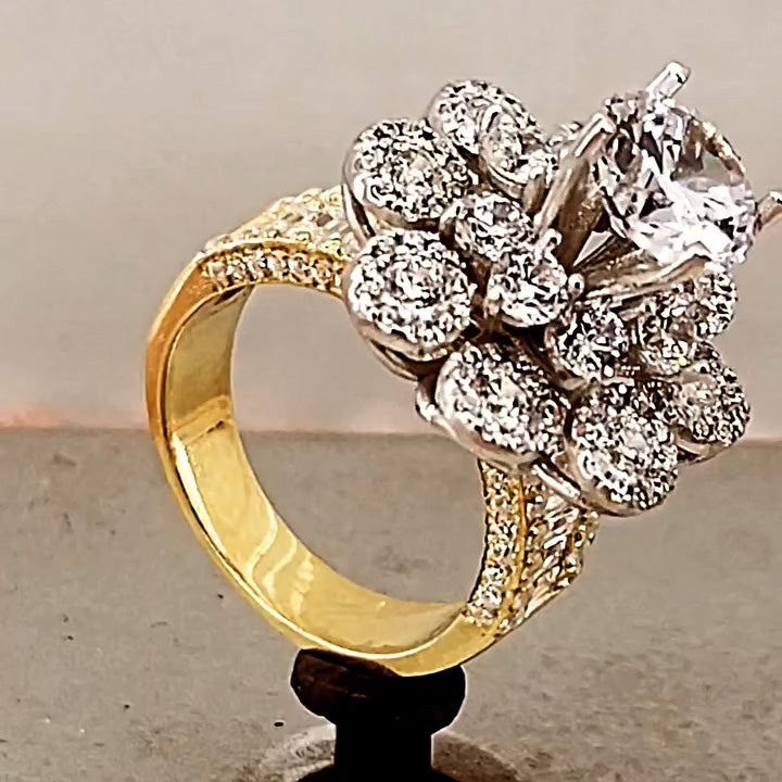 5ctw Round Cut Cluster Modern Crafted Gold and Silver Ring -JOSHINY