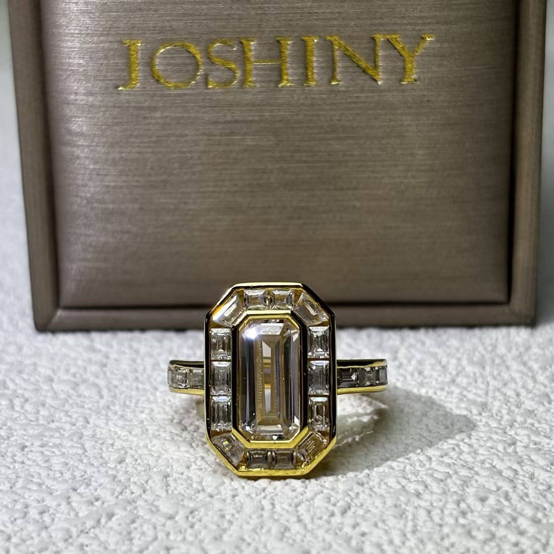 5 CTW Emerald Cut White Cubic Zirconia 925 Sterling Silver Ring -JOSHINY
