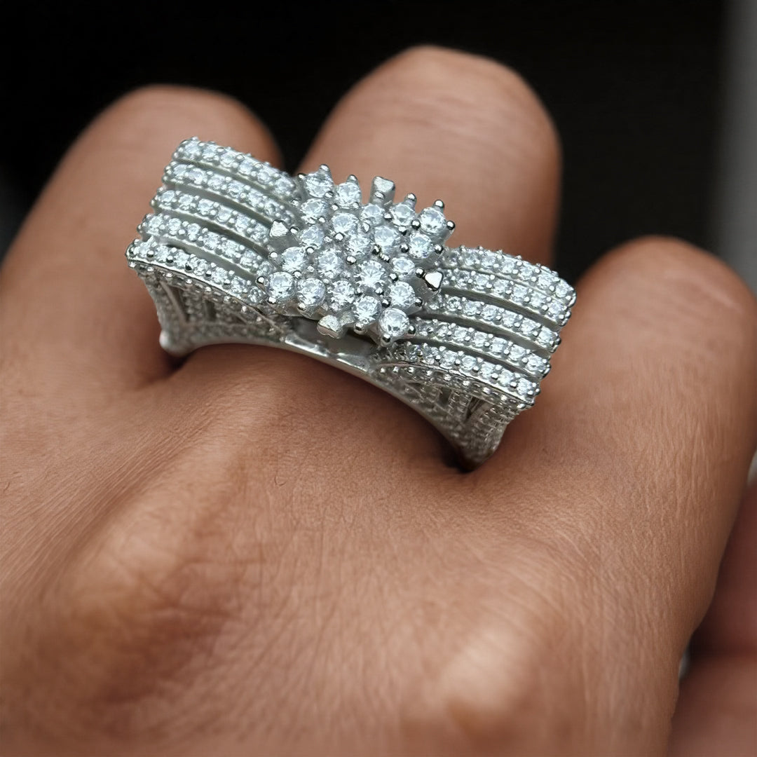 Outstanding 3.5 ctw Round Cut White Gemstone Cluster Engagement Ring -JOSHINY