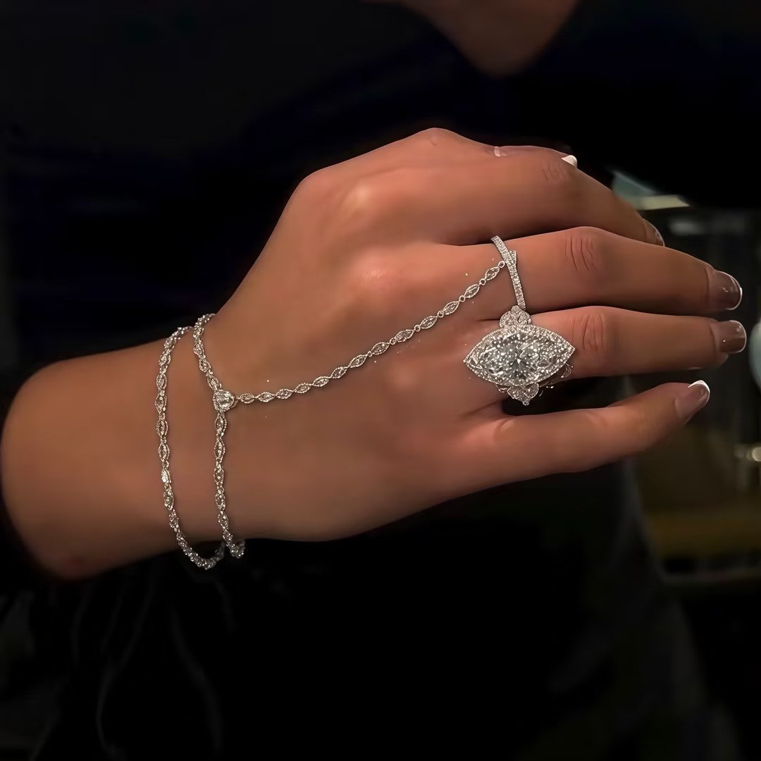 8CTW Marquise Cut White Cubic Zirconia Vintage 925 Silver Wedding Ring & Bracelet Jewelry Set-joshiny