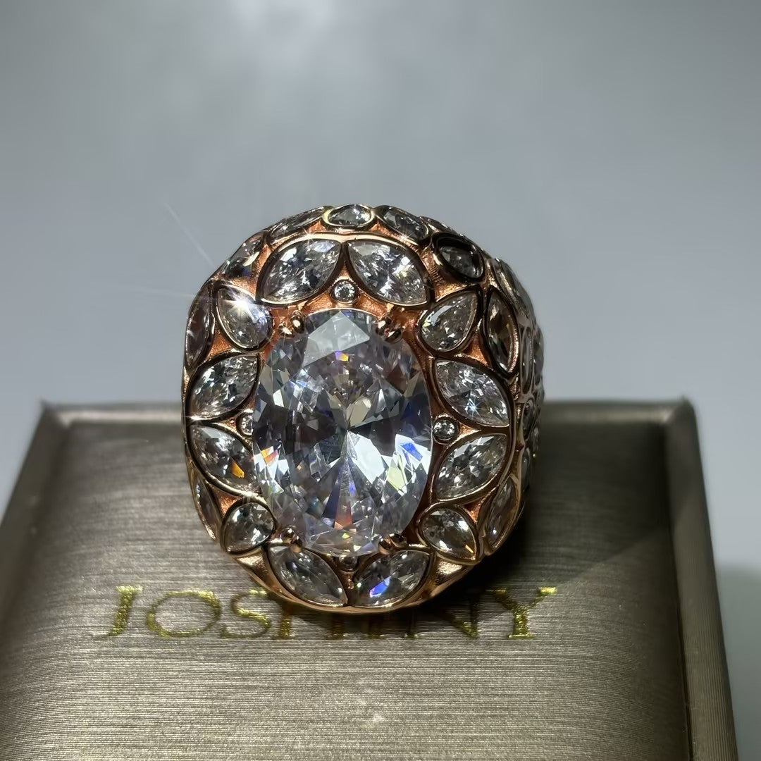 18ctw ultra luxury oval cut rose gold full diamond ring-JOSHINY